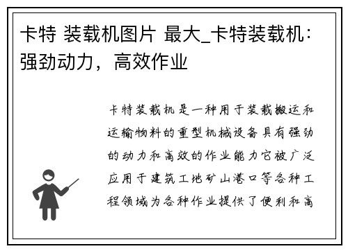 卡特 装载机图片 最大_卡特装载机：强劲动力，高效作业
